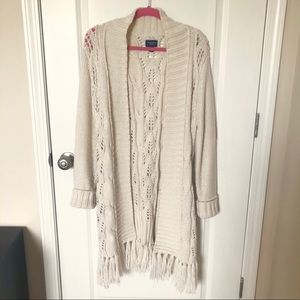 American Eagle Cream Knit Sweater Duster Cardigan